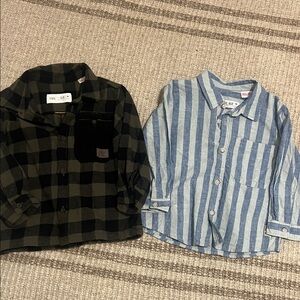 Zara Kids Black Checkered and Blue Striped Shirt Duo